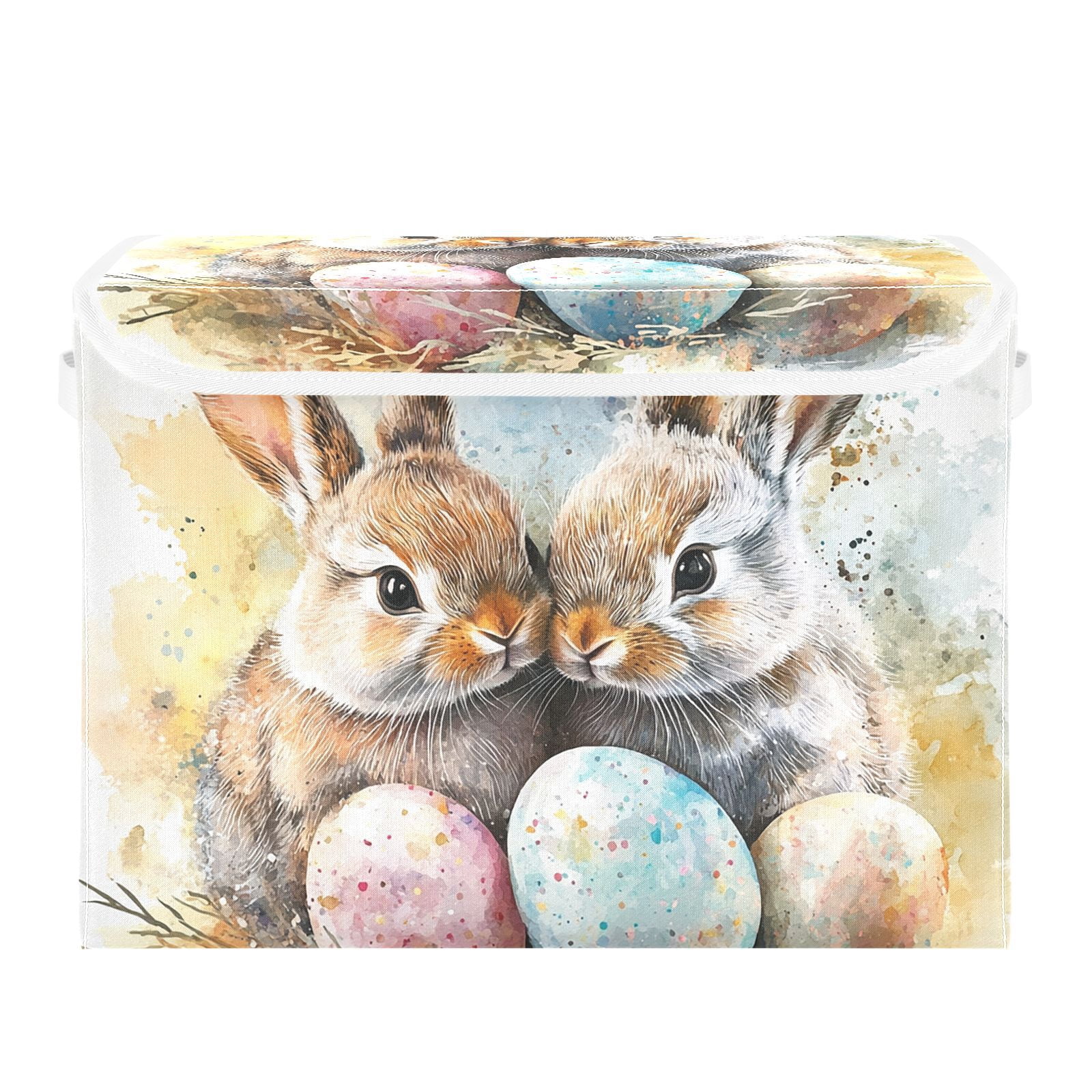 Bunnies Easter Eggs Storage Basket for Shelves Foldable Container Organizer for Organizing Toys Clothes Books with Handles