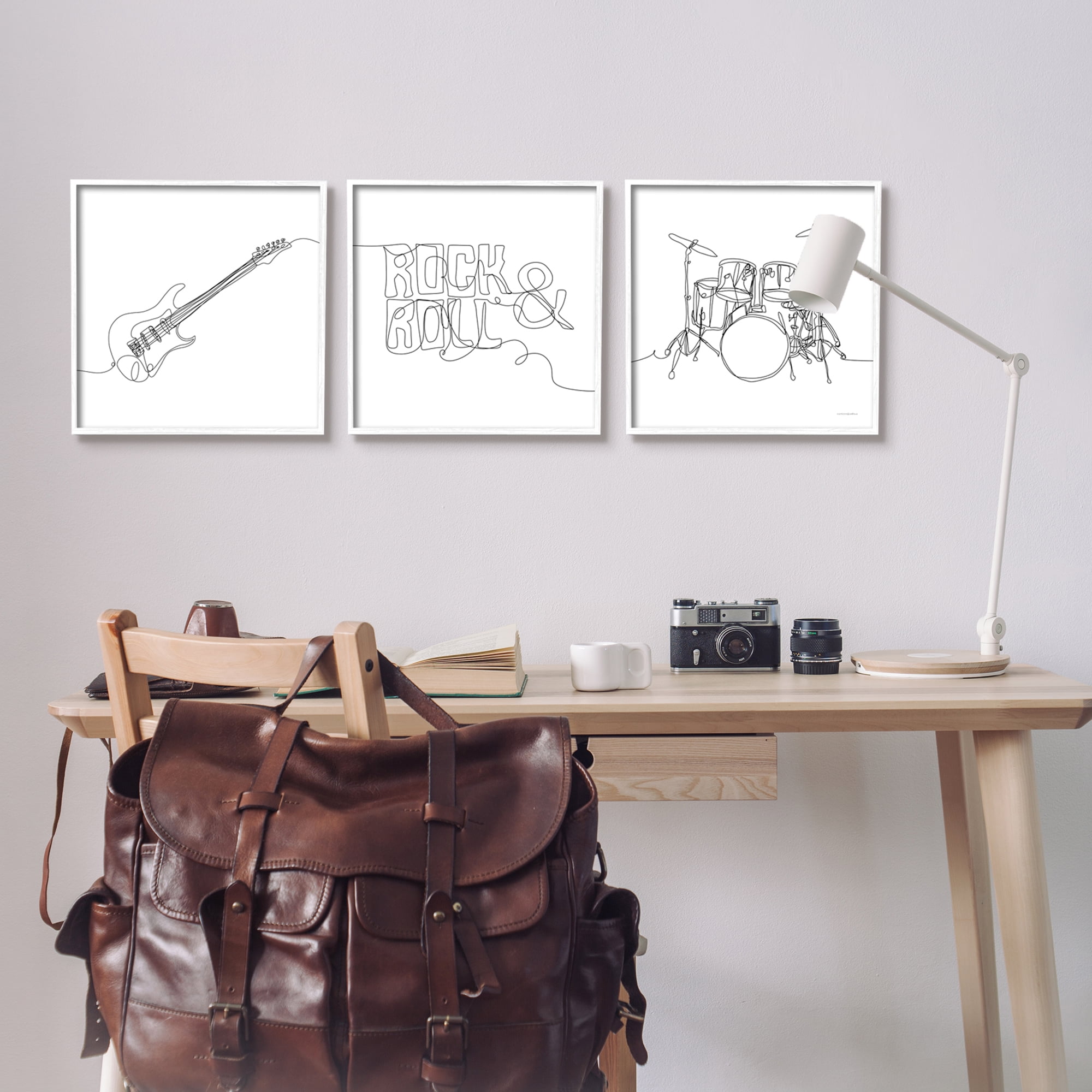 Stupell Rock & Roll Musical Instrument Doodles Beauty & Fashion Painting White Framed Art Print Wall Art, Set of 3