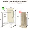 thumbnail image 2 of ELYKEN 40'' Tall Standing Towel Racks, 3 Tier Towel Drying Rack Outdoor, Pool Towel Stand Blanket Holder with Shelf & 4 Removable Hooks, Metal Freestanding Towel Racks for Bathroom, Smooth Silver, 2 of 8