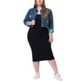 thumbnail image 2 of Unique Bargains Women's Plus Washed Ripped Cropped Frayed Casual Denim Outerwear Jacket 2X Dark Blue, 2 of 6