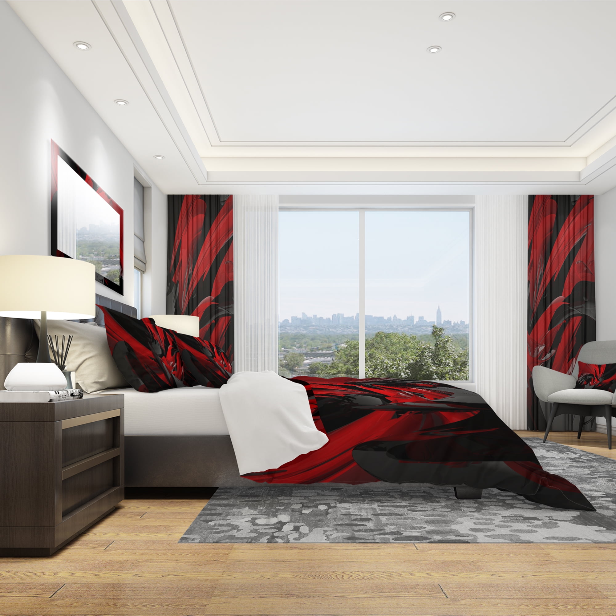 Designart 'Red and Grey Mixer' Modern & Contemporary Duvet Cover Set