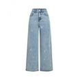 thumbnail image 1 of Pantalones vaqueros elásticos con diamantes de imitación for mujer, cintura alta, rectos, pierna ancha y brillantes, 2026, 1 of 7