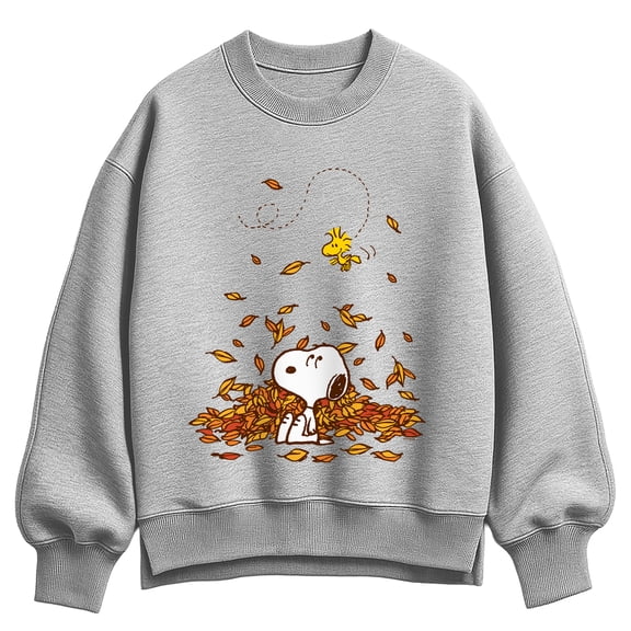 Peanuts - Snoopy & Woodstock Leaves - Women's Oversized Fleece Crew Sweatshirt