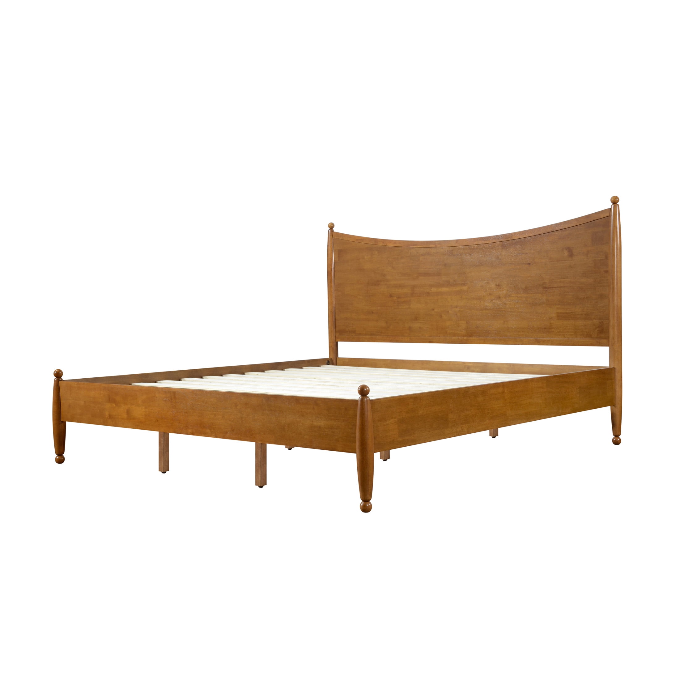 Christopher Knight Home King Platform Bed Frame with Curved Headboard, Solid Wood, Autumn Oak
