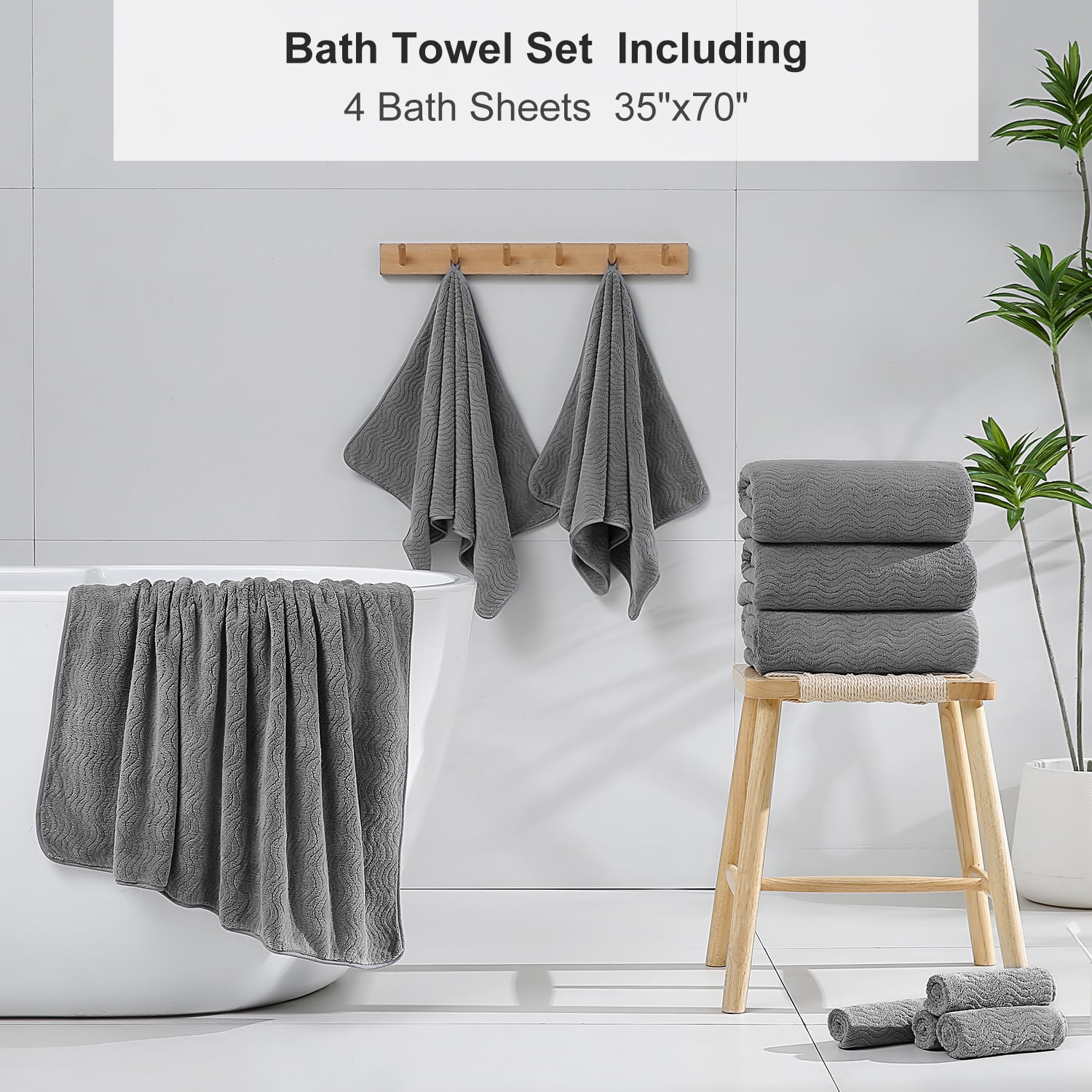 Beartech 4 Pack Bath Towel Set 35"x70", Oversized Bathroom Towel Soft Plush Bath Sheet 600GSM Microfibers Extra Large & Less Lint Towels Highly Absorbent Quick Dry Towels Hotel Shower Towel