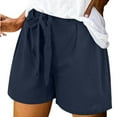 thumbnail image 4 of Women's Bandage Elastic Waist Pocket Shorts Pants Bottoms, Casual Summer Comfortable Solid Color Stretchy Lounge Wear Travel Essentials for Women | Aestivo,Navy L, 4 of 9