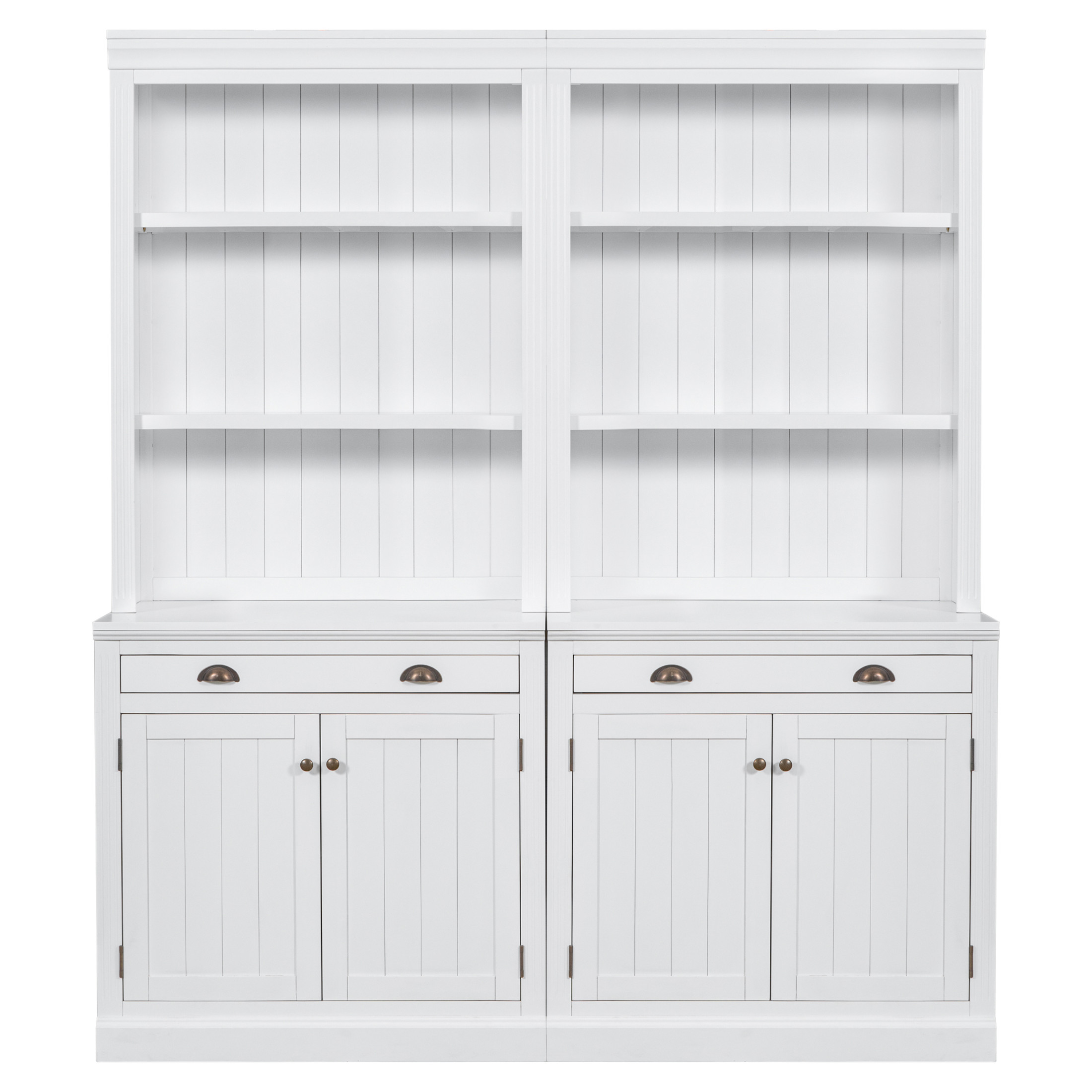 GDF Studio Caldon 83.4" Bookshelf with LED Lighting, Drawers & Panel Doors, Modern Bookcase for Home Office, White, Set of 2