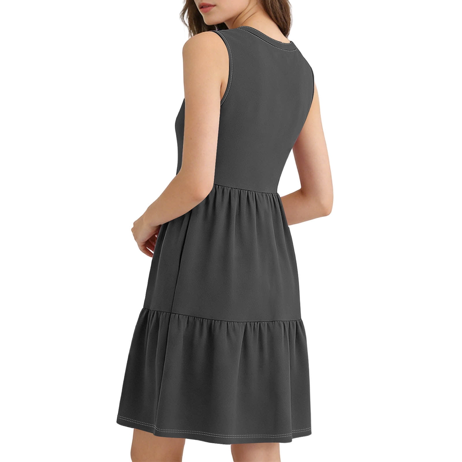 Oplxuo Summer Dresses for Women V Neck Sleeveless Sundresses Button Down Casual Dresses Ruffled Hem Midi Dress for Beach