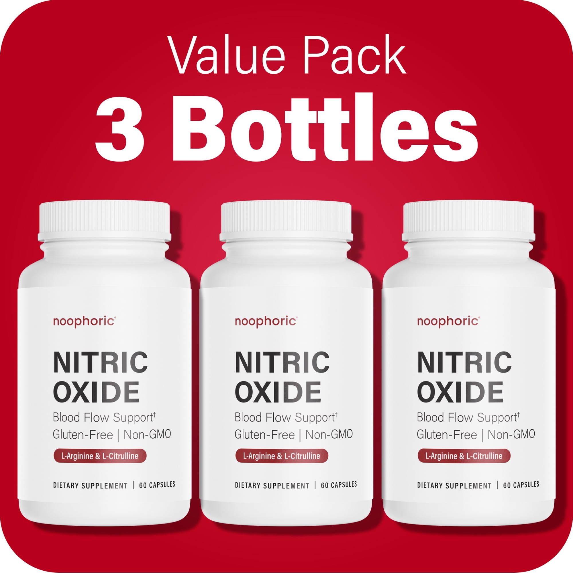 Noophoric Nitric Oxide Booster Capsules – L-Citrulline, L-Arginine & Beta Alanine Supplement for Muscle Pump, Stamina & Energy, 180 Capsules (3 Pack)
