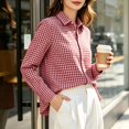 thumbnail image 6 of Plaid Button Down Shirts for Women Helii Loose Fit Tunic Blouse Classic Business Casual Top Collared Office Work Shirt for Fall Winter Layering 2026 New | Red,L, 6 of 6