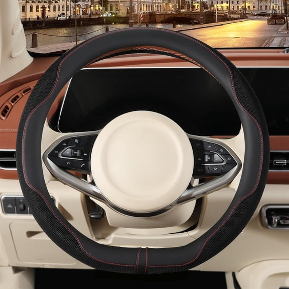 Nappa Leather Pink Steering Wheel Cover, Advanced Microfiber Leather Non-Slip Breathable Fabric, Warm in Winter and Cool in Summer, Universal 15 inch