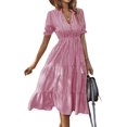 thumbnail image 1 of Vestido camisero para mujer, sin mangas, cuello en V, vestido midi a rayas, plisado, con volantes, vestido casual con botón Xishao Moderno, 1 of 6