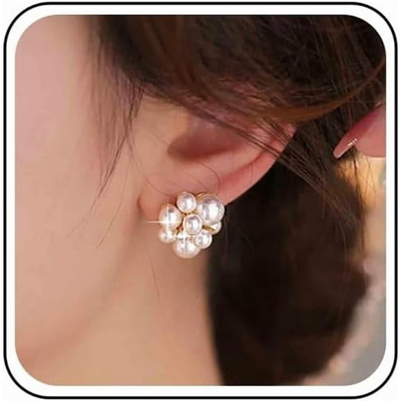 Boho Multi Pearl Stud Earrings Gold Cluster Crystal Pearl Earrings Cz Pearl Cluster Earrings White Bead Earrings Bridal Pearl Earrings Jewelry for Women