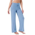 thumbnail image 4 of Pantalones de pijama de mujer INSPIRE CHIC, de pierna ancha, con cordón, pantalones de sudadera elásticos, pantalones de lounge Palazzo, pantalones de yoga para dormir, talla L, azul claro, 4 of 6