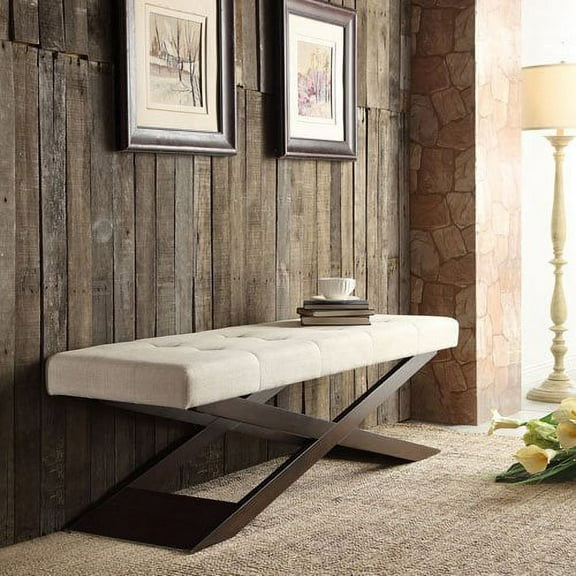 Chelsea Lane Reynold Linen Upholstered Wood X Base 48" W Bench, Multiple Colors