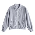 thumbnail image 6 of Xdegoge Womens Bomber Jackets Velour Long Sleeve Full Zip Up Vintage Casual Fall Winter Soft Y2K Trendy Outerwear with Pockets, 6 of 9