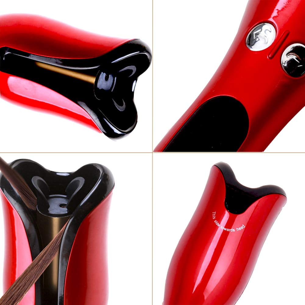 Automatic Curling Iron for Women Long Hair Rotating Automatic Curling Wand Rotate Hair Curler Portable Fast Heating Easy to Use LCD Digital Display (Red)
