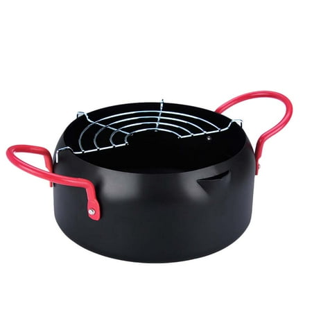 

Jiandong iron fryer 22cm Frying Pot Household Japanese Frying Pan Small Fryer Tempura Chicken Wings with Filter for Induction Cooker Gas Stove (Black)(8.66X8.66X3.54Inch)