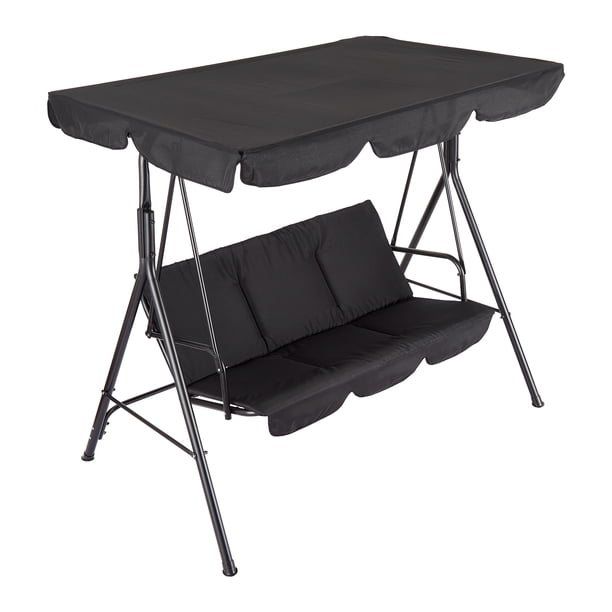 Columpio para patio exterior de 3 asientos con dosel ajustable, hamaca colgante con estructura resistente y tela transpirable, capacidad de 600 lbs, ideal para jardín