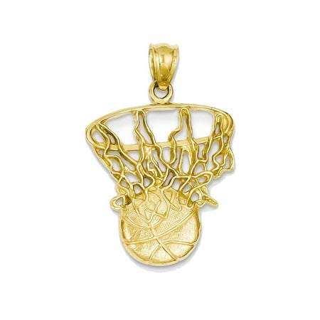 14K Yellow Gold Basketball and Hoop Charm Pendant - 30mm