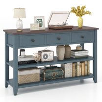 KOTEK 58" Retro Console Table With Storage | 3 Drawers & Open Shelves, Solid Wood Legs, Sofa Table
