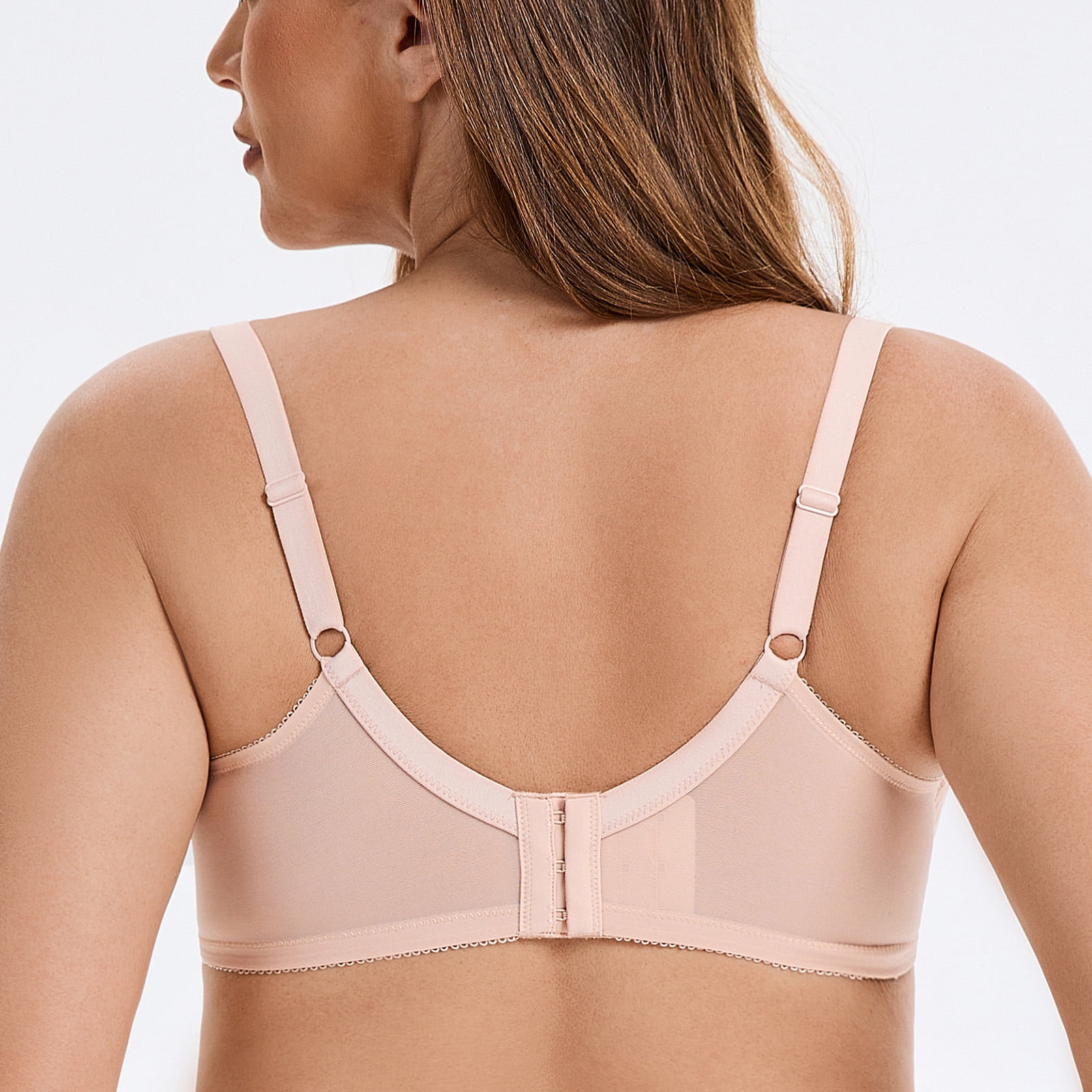 MELENECA Women's Minimizer Bras for Large Bust Underwire Plus Size Full Coverage Lace Bras Beige 36F