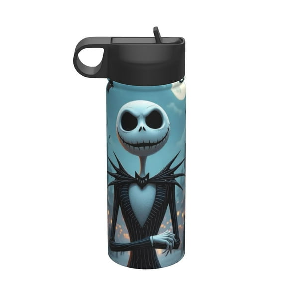 18oz Sports Kids Straw Tumbler,Nightmare Before Christmas Double Wall Durable Tumbler with Silicone Straw Utilizing Leak-Proof Valve, Travel Straw Tumbler