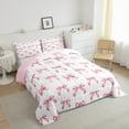 thumbnail image 3 of jejeloiu Ribbon Bow Bowknot Full Size Comforter Sets,Kawaii Bowtie Bedding Comforter Set,Girls Pink White Bedding Sets For Girl,Luxury Bedroom Decor Reversible,3 Pieces, 3 of 8