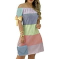 thumbnail image 1 of Liacowi Women Juniors Off Shoulder Dress Summer Strapless Boho Mini Dress Short Sleeve Plus Size Loose Fit Casual Beach Dress S-3XL, 1 of 3