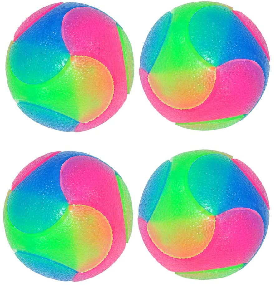 4 pcs Light Up Dog Balls Flashing Elastic Ball Bouncy Glow in The Dark Interactive for Golden Retriever,Labrador