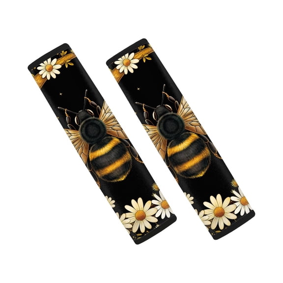 Chririnla Bumblebee Daisy Print Seat Belt Pad Durable Comfortable Car Seat Belt Pads, Quick Install Thick Compatible with Truck Auto Vans