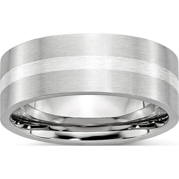 Cobalt/Ss Cobalt Sterling Silver Inlay Satin 8mm Flat Band (Size 7) Made In China cc49-7