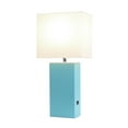 thumbnail image 3 of Lexington 21" Leather Base Modern Home Decor Bedside Table Lamp With Usb Charging Port For Living Room, Aqua, 3 of 3
