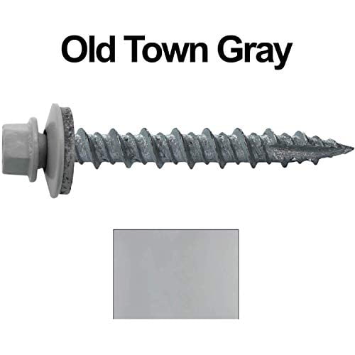 Metal Roofing Screws: (250) 10 x 1-1/2"Old Town Gray Hex Head Sheet Metal Roof Screw. Self Starting Metal to Wood siding Screws. EPDM Washer. Colored Head