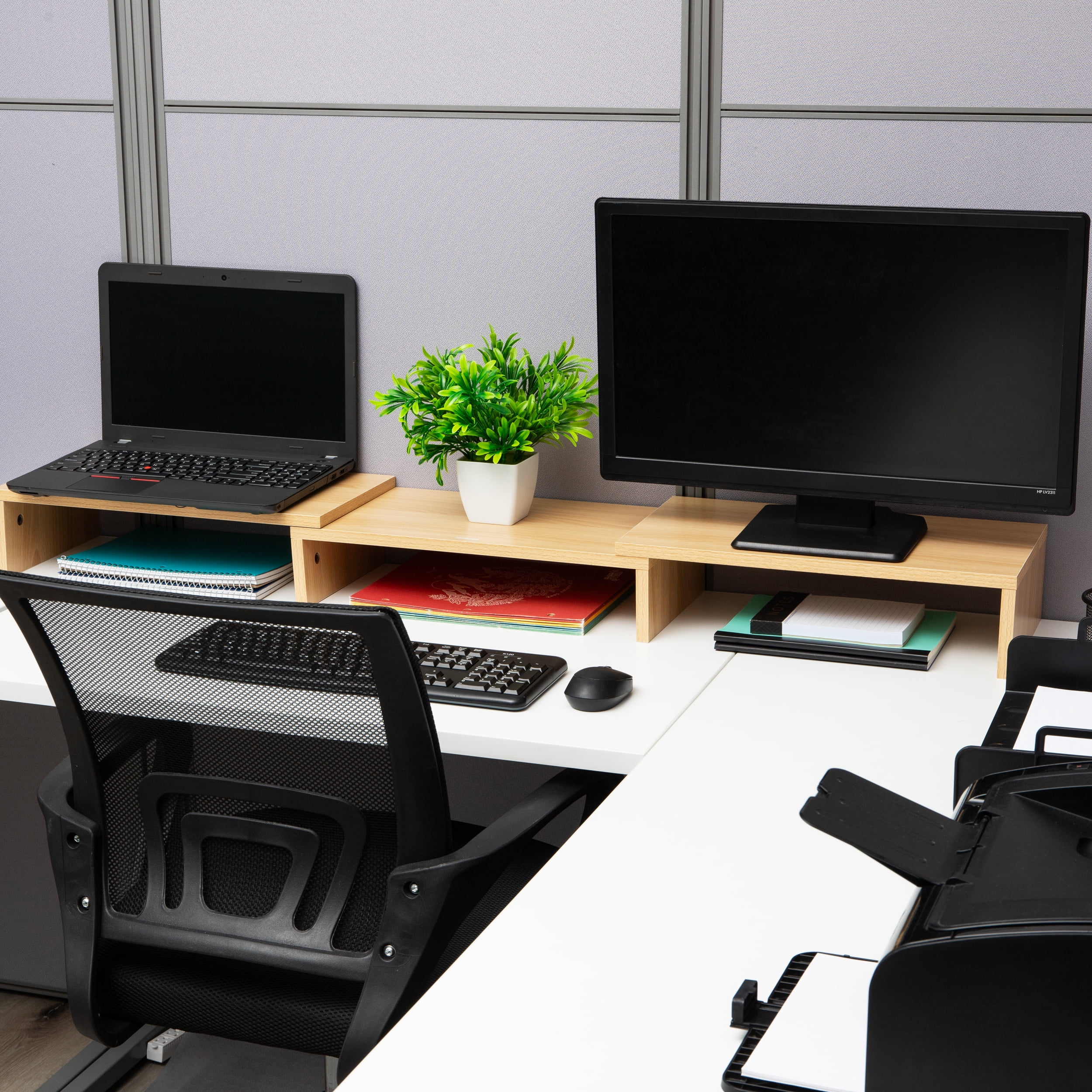 Mind Reader Dual Monitor Stand, Desktop Organizer, Laptop Riser, Office, MDF, 51.25"L x 9.25"W x 4.75"H, Brown