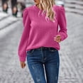 thumbnail image 6 of Uootdi Women's Puff Sleeve Sweatshirts Fall Fashion Must Haves Casual Crewneck Solid Knit Twist Texture Pullover Tops Gift, 6 of 8