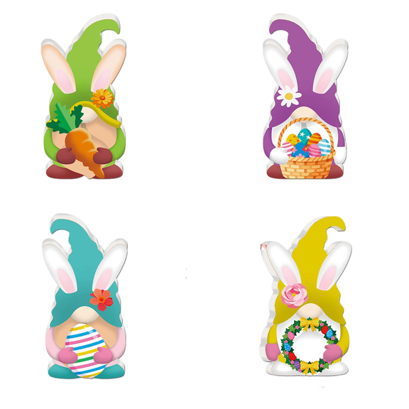 Gaiwos 4 PCS Easter Wooden Gnome Bunny Sign 5.5 inches, Easter Bunny Egg Decorations, Adorable Rustic Easter Gnome Bunny for Home Holiday Spring Decor Tabletop Display Centerpiece Gifts Decor