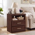 thumbnail image 4 of JOAXSWE Set of 2 Farmhouse Nightstands, 24" Wide 2 Drawer Bedside Tables with Charging Station and Open Storage Shelves, Metal Handles, Walnut, 4 of 7