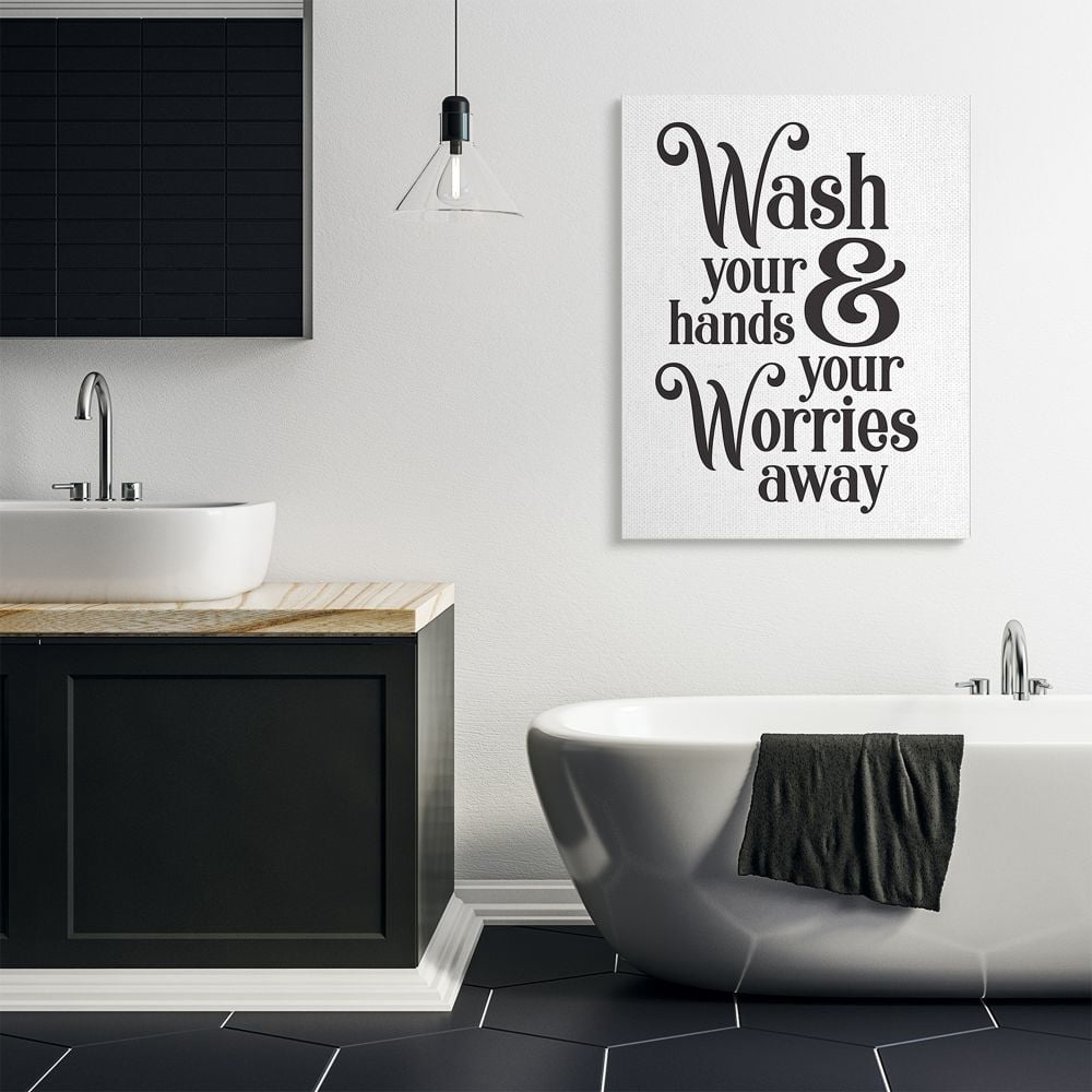 Stupell Industries Wash Your Hands and Worries Bathroom Phrase Clean Canvas Wall Art Design by Lettered and Lined, 36" x 48"