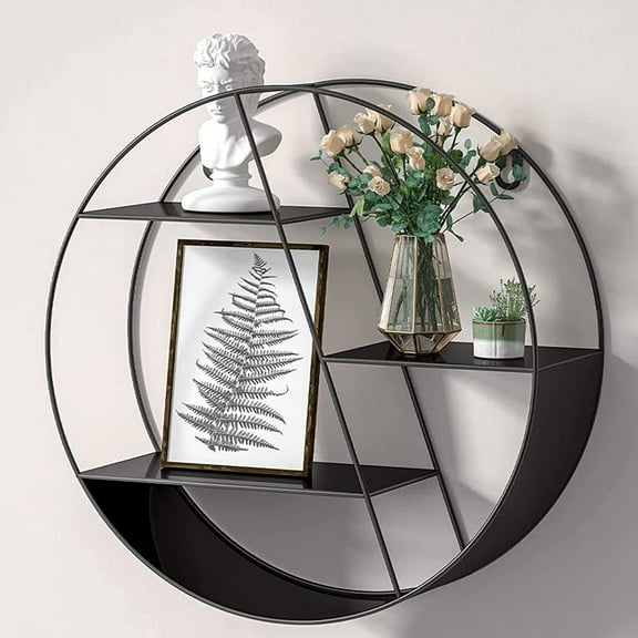 LASIEYO 3 Tier Round Wall Shelf Geometric Circle Metal Floating Shelves for Living Room Bedroom