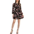 thumbnail image 2 of INSPIRAR CHIC Vestidos de Verano para Mujeres 2025 Floral con Cinta Cuello en V Semi Transparente de Manga Larga Vestido Corto de Chifón en Capas XS Negro, 2 of 6