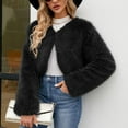 thumbnail image 3 of SWSMCLT Women's Faux Fur Jacket Fashion Fuzzy Fall V Neck Casual Crop Luxury Winter Long Sleeve Thermal Outerwear Black Large, 3 of 4