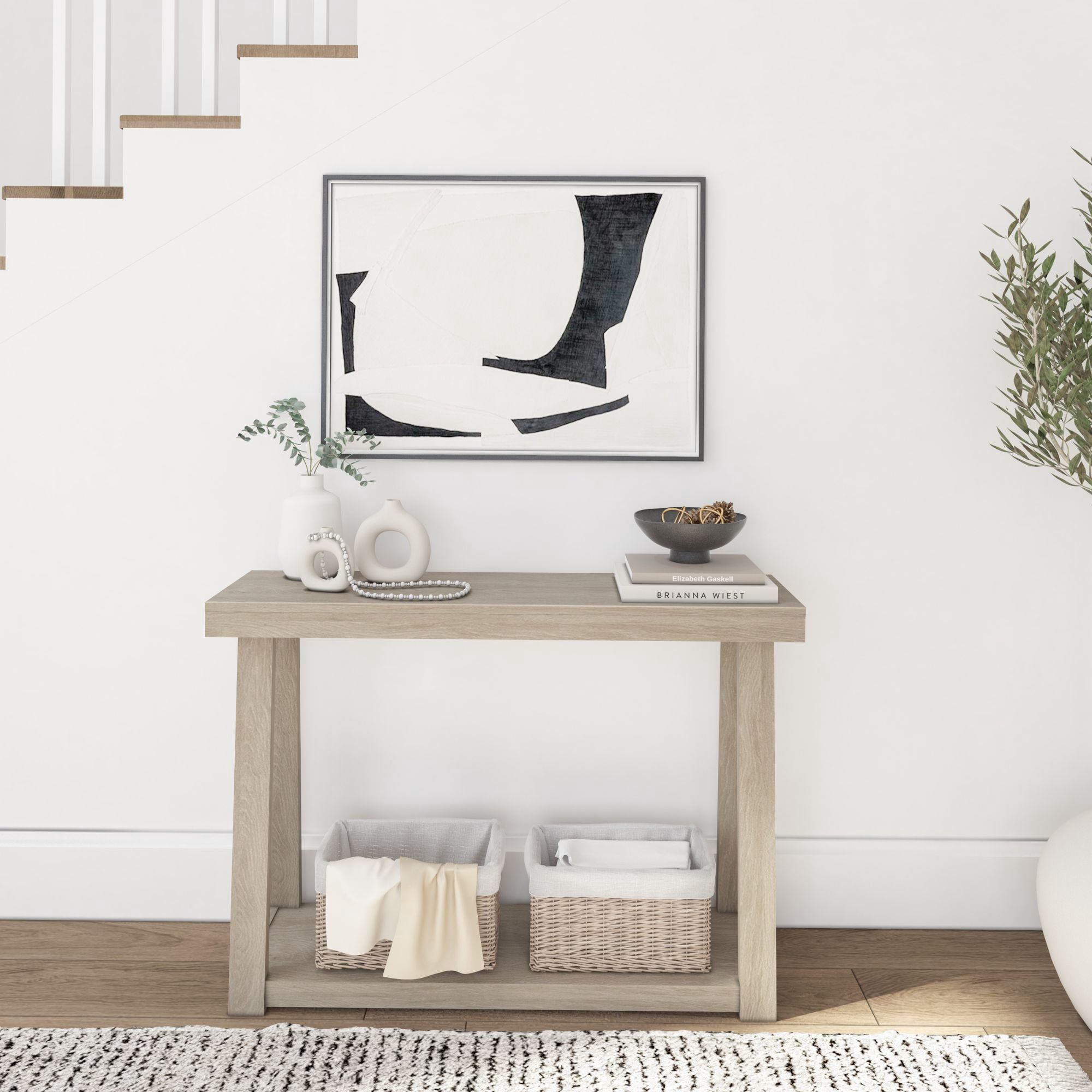 Plank+Beam Solid Wood 46 " Console Table with Storage, Narrow Entryway Table, Living Room