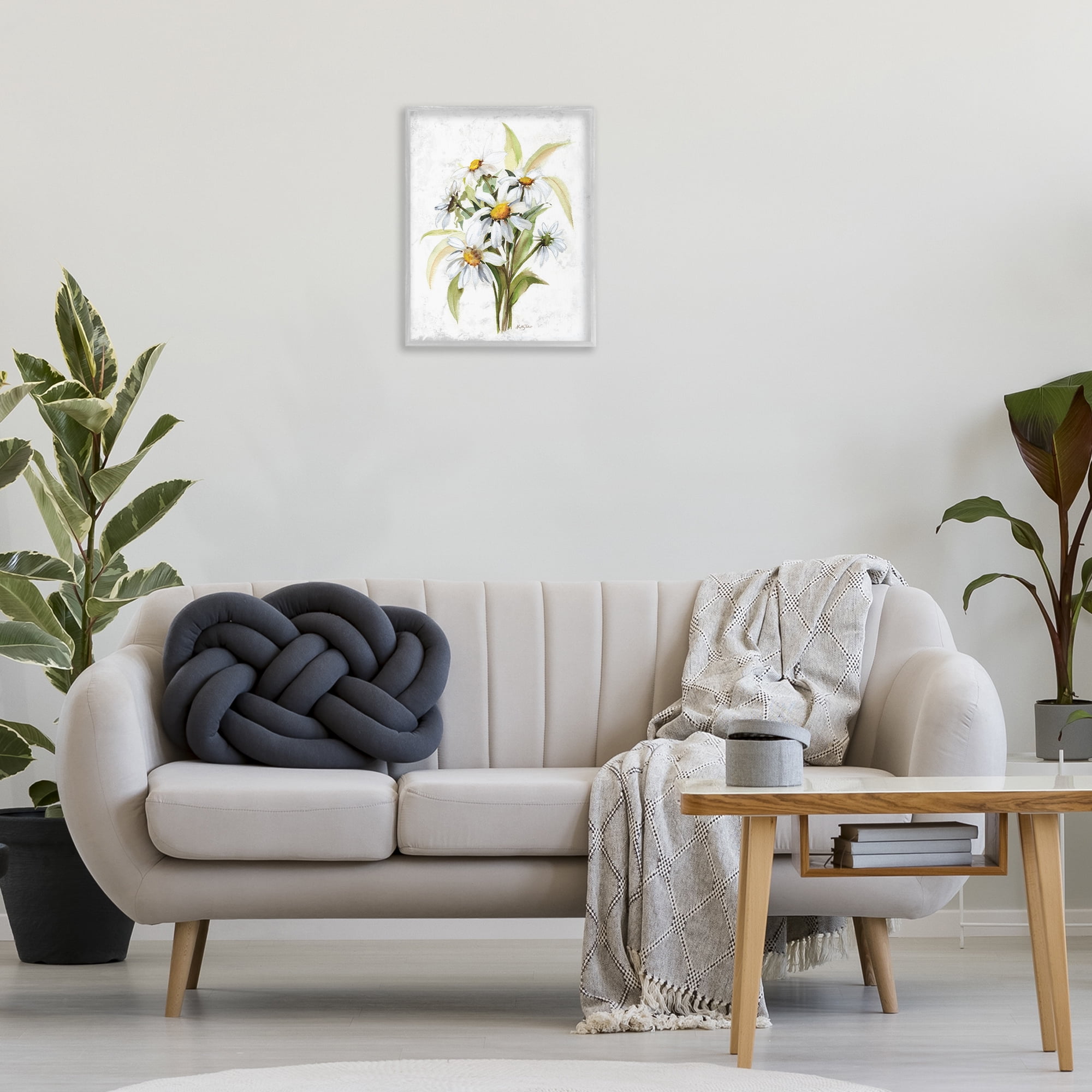 Stupell Industries Simple Daisy Bundle Botanical & Floral Painting Gray Framed Art Print Wall Art, 16 x 20