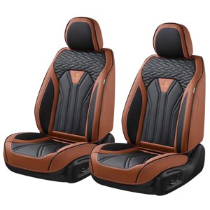 FLORICH Front Seat Covers, Faux Leather, Black & Brown
