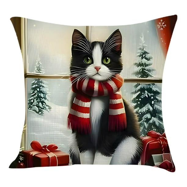 Decoración de la Sala de Estar 45x45cm / 17.72x17.72In Sofás para la Cama de la Sala de Estar Gatos Funda de Almohada para la Decoración de las Vacaciones de Navidad