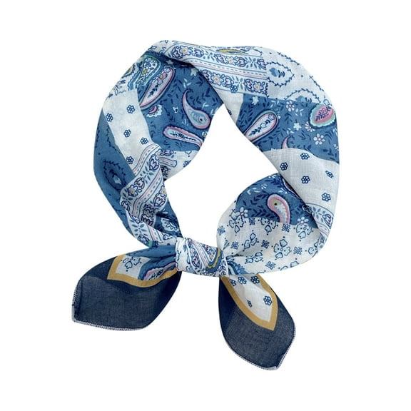 Odeerbi Cotton Linen Square Neckerchief for Women Floral Soft Neck Scarf Fashion Small Scarf Silk Scarf Headband Hairband Printed Scarf Decorative Blue