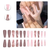 RAGUPEL 24Pcs Glue on Nails for Women,Diamond-Accented Square Press on Nails,Natural Style Press on Nails Summer,Long Press on Nails for Daily Life,Photo Shoots,Dating and Gatherings,Style1