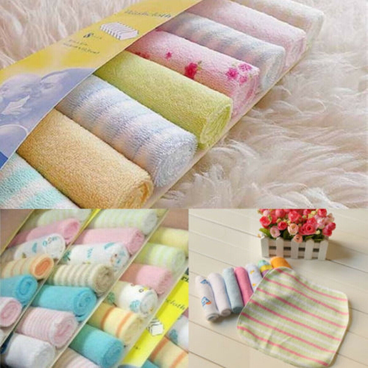 8Pcs Baby Infant Newborn Bath Towel Washcloth Bathing Feeding Wipe