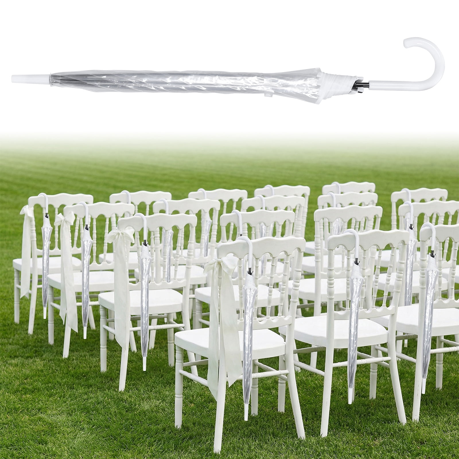 Qiyester 32-Pack Wedding Stick Umbrellas with J Hook Handle Auto Open Clear Umbrellas Bulk for Wedding Bride Groom Photography Golf Outdoor